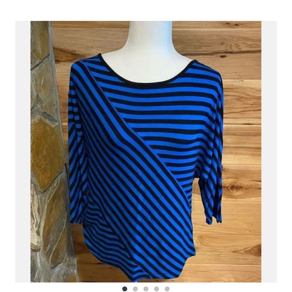 Cable & Gauge Women's L Blue Striped 3/4 Sleeve Blouse